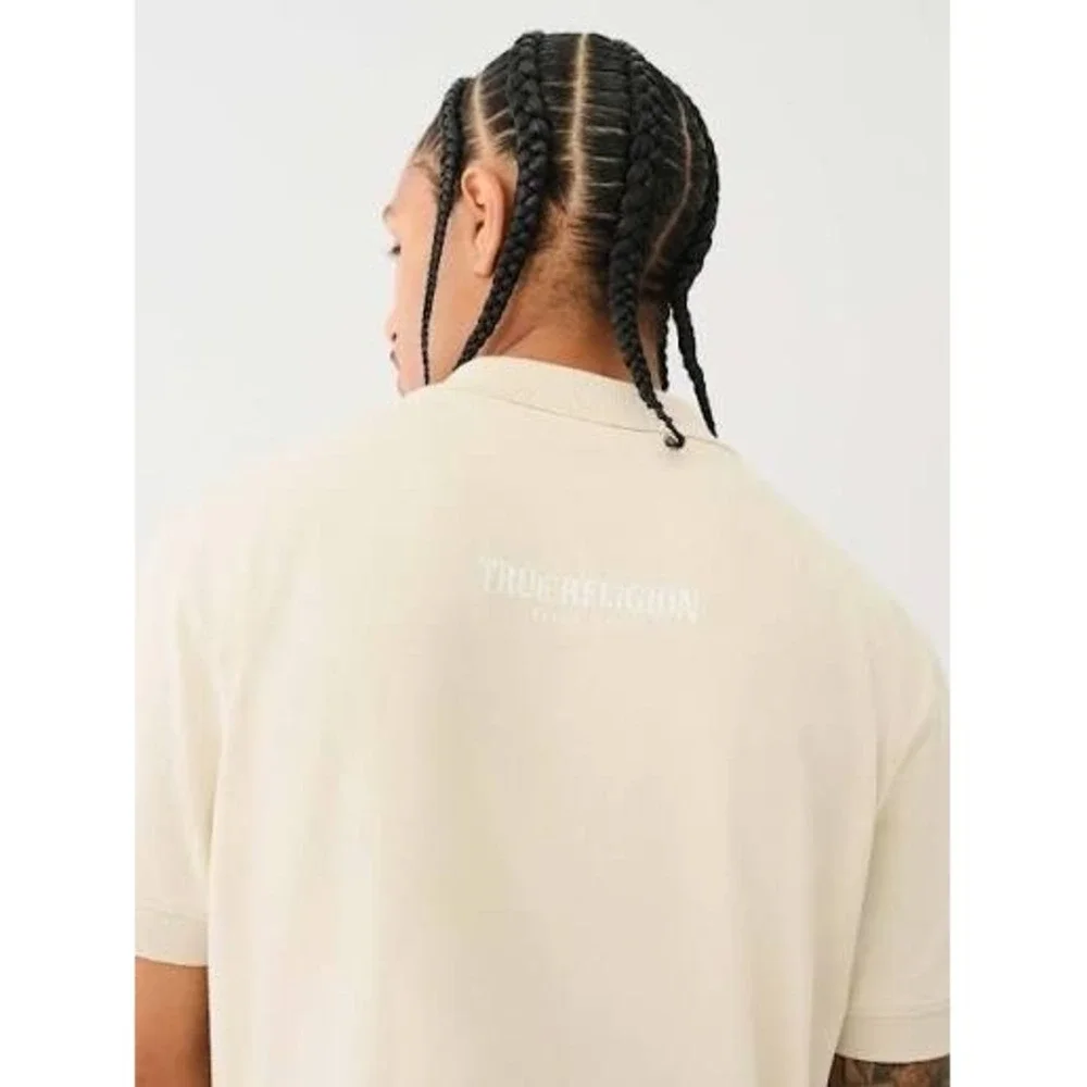 True Religion Mens Tape Logo Zipper Polo Shirt Color Fog Medium New